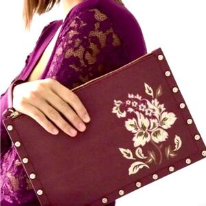 NWT White House Black Market Large Floral Studded Clutch